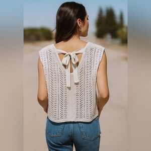 LOFT Cream Knit V-Neck Tie-Back Sweater Tank